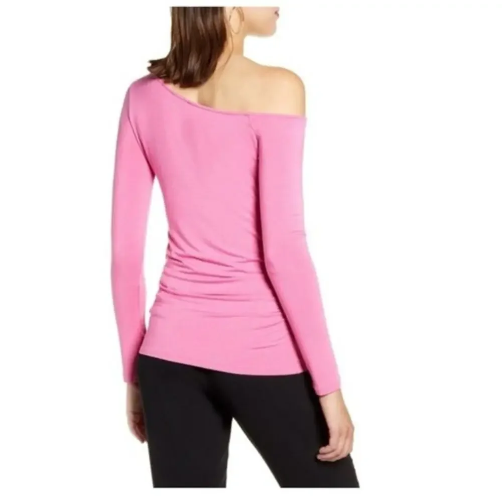 Halogen‎ Pink Off Shoulder Long Sleeve Ruched Bodycon Top Size Small